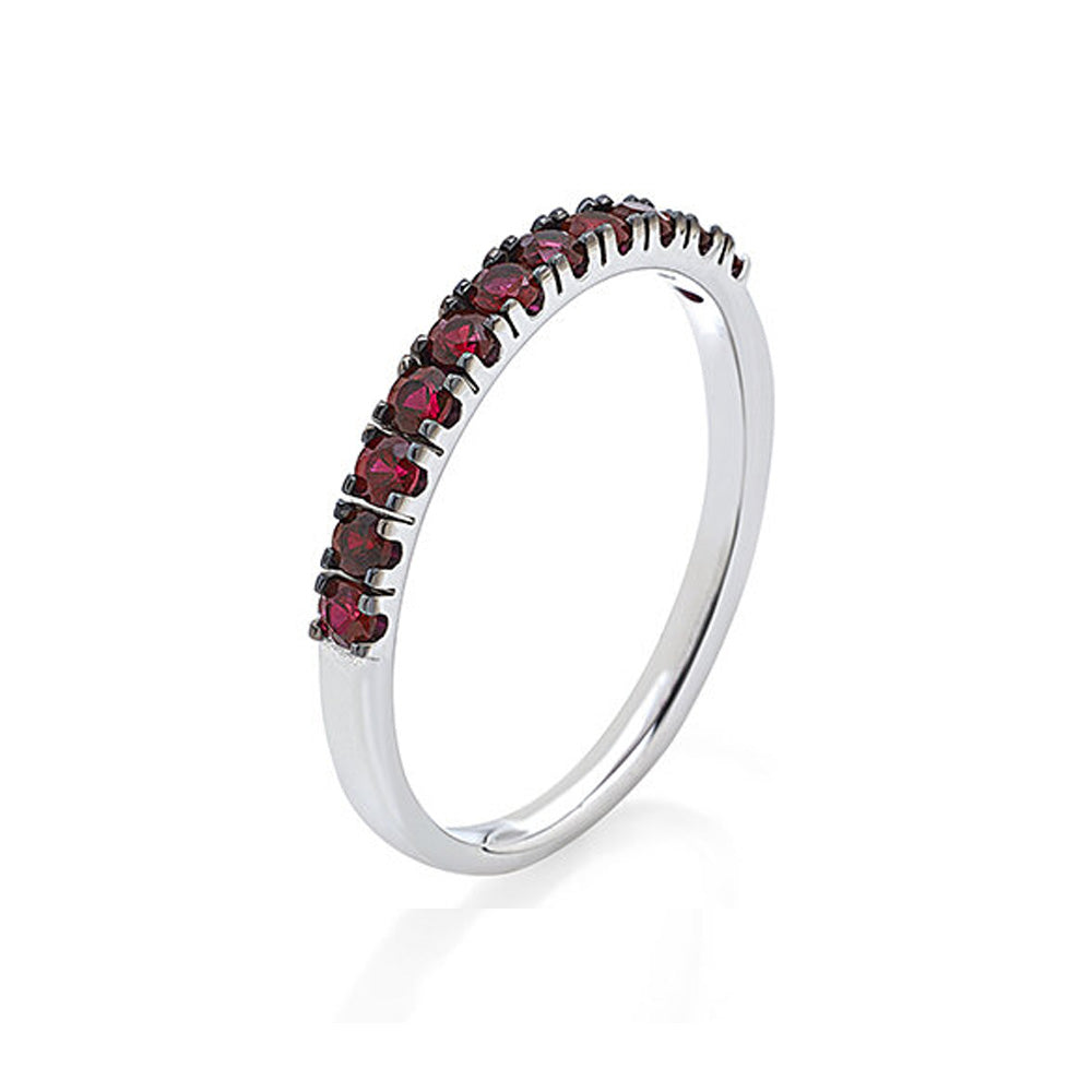 Anello Mezza Veretta in Oro Bianco 18ct con Rubini Rossi