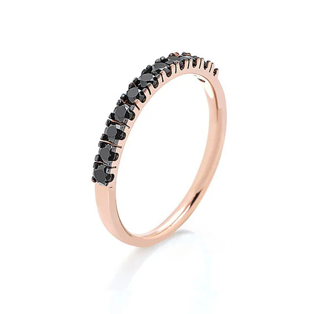 Anello Mezza Veretta in Oro Rosa 18ct con Diamanti Neri