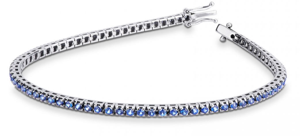 Bracciale Tennis in Oro Bianco 18ct con Zaffiri Blu da