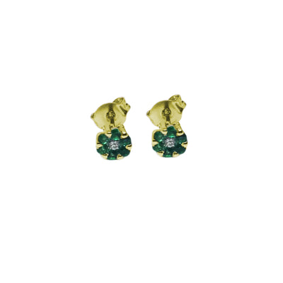 Orecchini Punto Luce Oro Giallo 18kt con Smeraldi Verdi e Diamanti Brillanti - ERX997