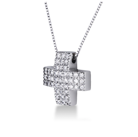 Pendente Croce in oro bianco con Pavè di Diamanti - P112