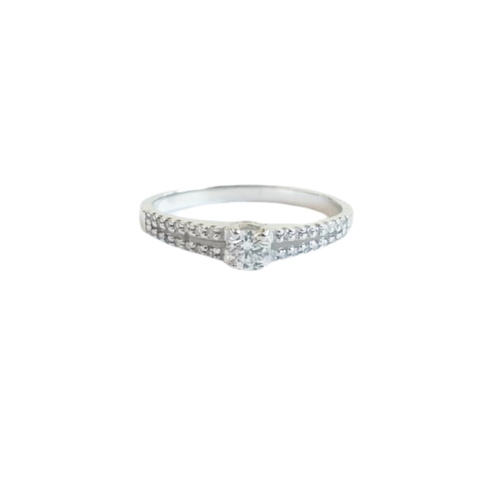 Diamond Solitaire Shoulders Engagement Ring 18ct White Gold - RB030