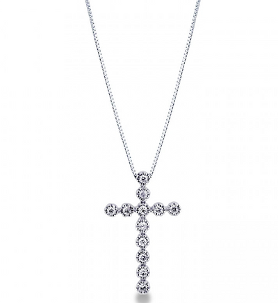 Pendente Croce con diamanti in Oro Bianco 18ct - P149