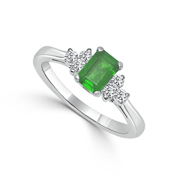 Diamond and Emerald Cluster Ring 18ct White Gold - R979