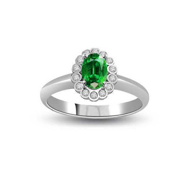 Diamond and Emerald Cluster Engagement Ring 18ct White Gold - R024