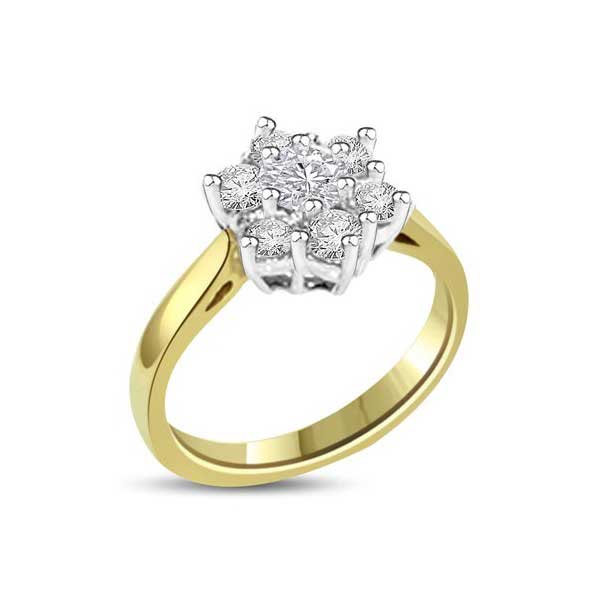 Diamond Cluster Engagement Ring 18ct Yellow Gold - R132