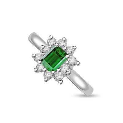 Diamond and Emerald Cluster Engagement Ring 18ct White Gold - R166