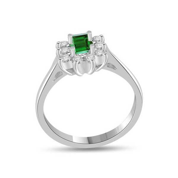 Anello Cluster Con Smeraldo e Diamanti In Oro Bianco 18ct - R166