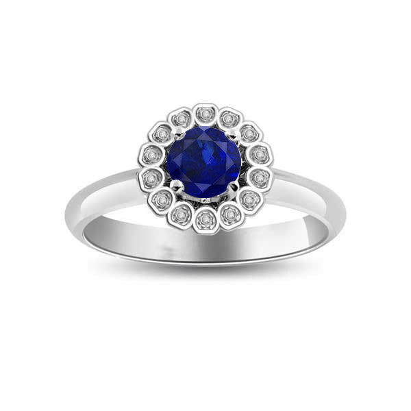 Diamond and Sapphire Cluster Engagement Ring 18ct White Gold - R945