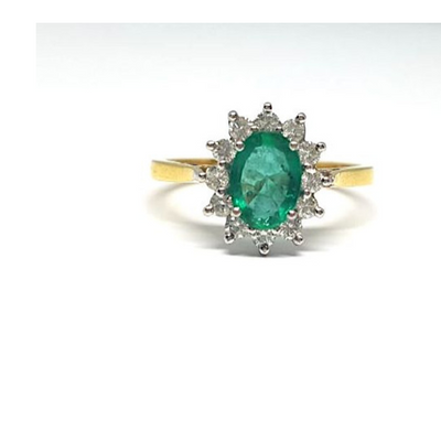Diamond and Emerald Cluster Ring 18ct Yellow Gold - RB001