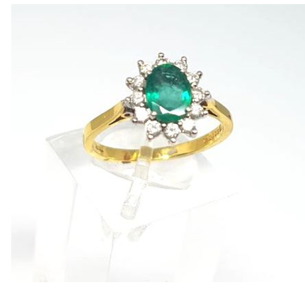 Diamond and Emerald Cluster Ring 18ct Yellow Gold - RB001