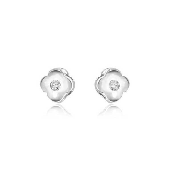 Diamond Solitaire Flower Stud Earrings 18ct White Gold - E148