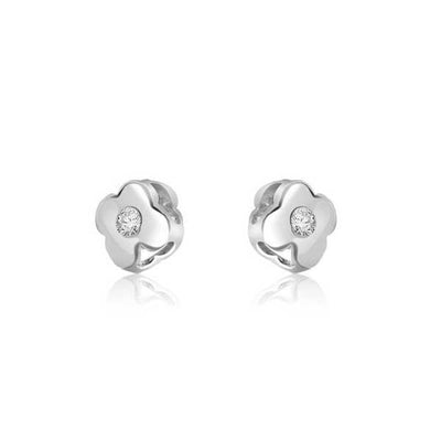 Diamond Solitaire Flower Stud Earrings 18ct White Gold - E148