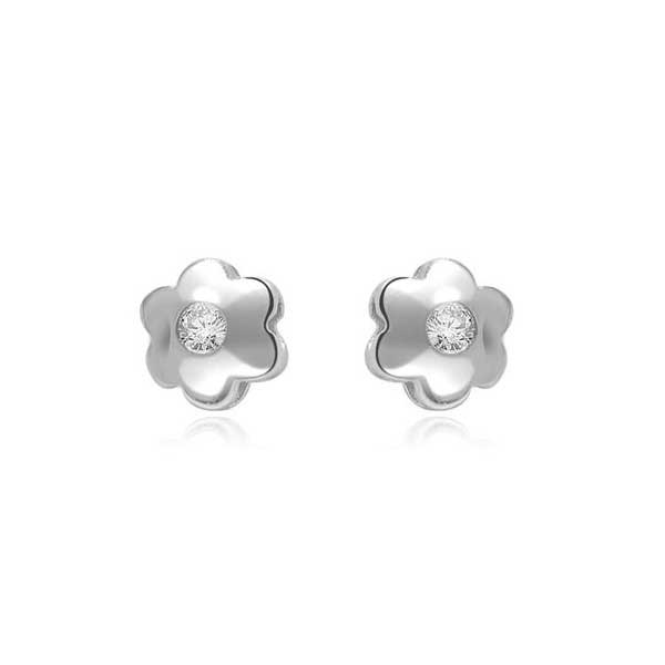 Diamond Solitaire Flower Stud Earrings 18ct White Gold - E151