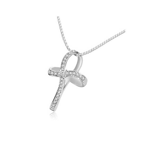 Pendente Croce con diamanti in Oro Bianco 18ct - P135