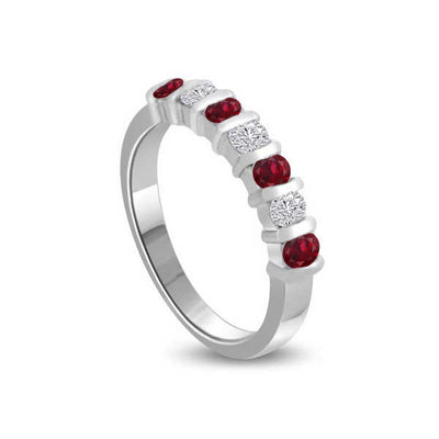 Diamond and Ruby Half Eternity Ring Engagement 18ct White Gold - R949
