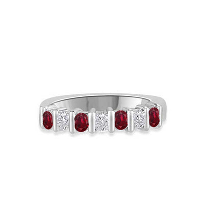 Diamond and Ruby Half Eternity Ring Engagement 18ct White Gold - R949
