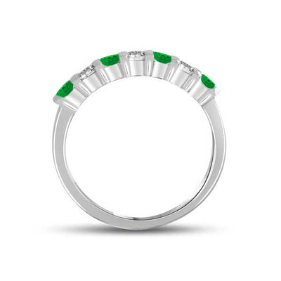 Anello Mezza Veretta con diamanti e Smeraldi in Oro Bianco 18ct - R950