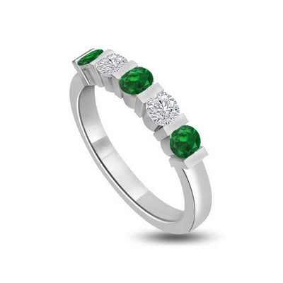 Diamond and Emerald Half Eternity Ring Engagement 18ct White Gold - R953