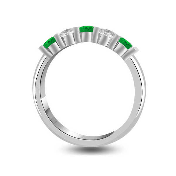 Diamond and Emerald Half Eternity Ring Engagement 18ct White Gold - R953