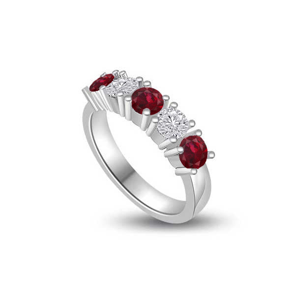 Diamond and Ruby Half Eternity Ring Engagement 18ct White Gold - R955