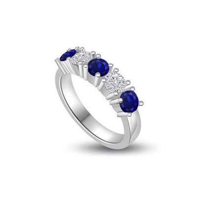 Diamond and Sapphire Half Eternity Ring Engagement 18ct White Gold - R957