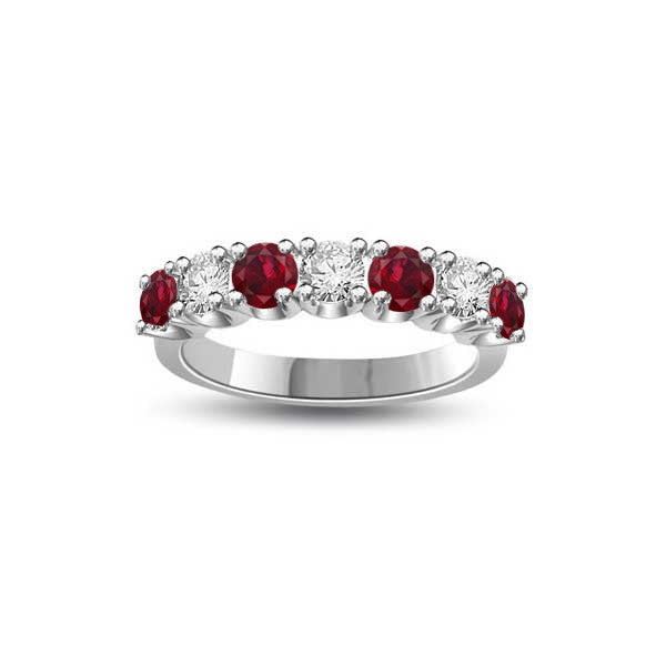 Diamond and Ruby Half Eternity Ring Engagement 18ct White Gold - R958