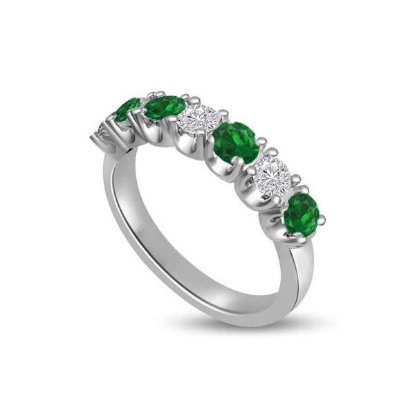 Diamond and Emerald Half Eternity Ring Engagement 18ct White Gold - R959