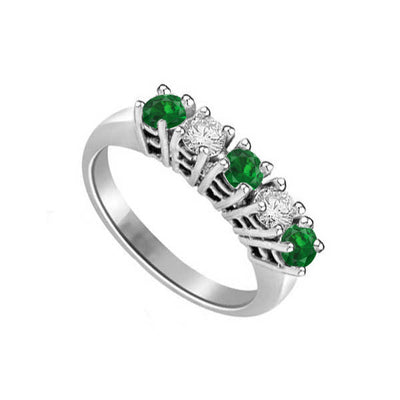 Diamond and Emerald Half Eternity Ring Engagement 18ct White Gold - R956