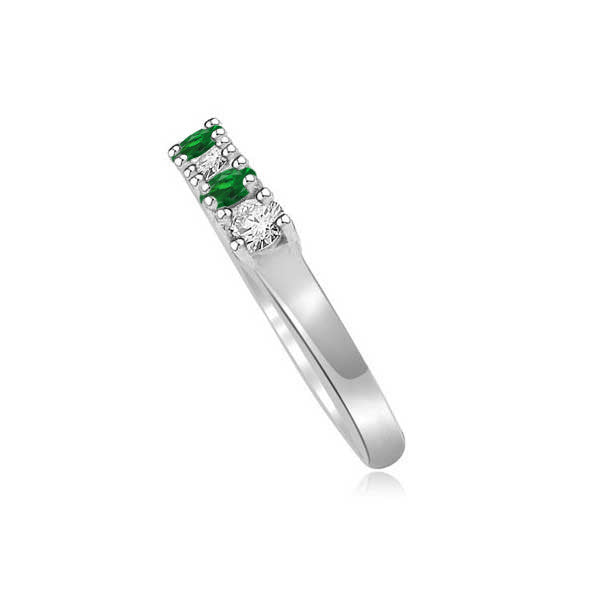 Diamond and Emerald Half Eternity Ring Engagement 18ct White Gold - R956