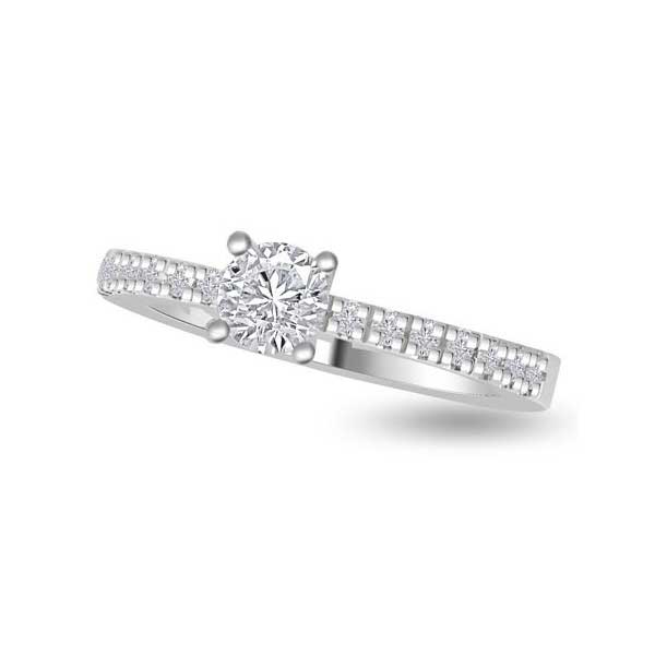Anello di fidanzamento Solitario Composto con diamanti sul gambo in Oro Bianco 18ct - R128