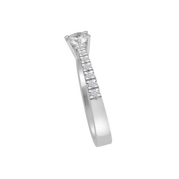 Anello di fidanzamento Solitario Composto con diamanti sul gambo in Oro Bianco 18ct - R128