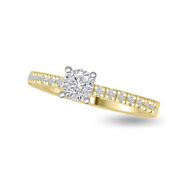 Anello di fidanzamento Solitario Composto con diamanti sul gambo in Oro Giallo 18ct - R128