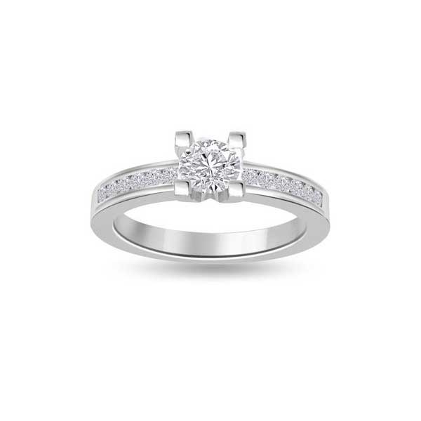 Anello di fidanzamento solitario composto con diamanti sul gambo in Oro Bianco 18ct - R196