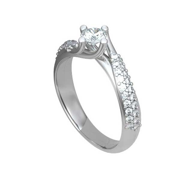 Solitaire Shoulder Diamond Engagement Ring 18ct White Gold - R272