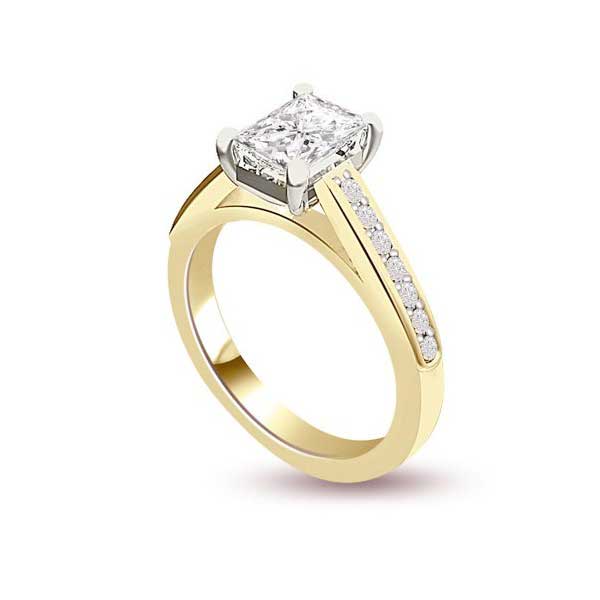 Anello di fidanzamento Solitario Composto con Diamanti sul Gambo in Oro Giallo 18ct - R276