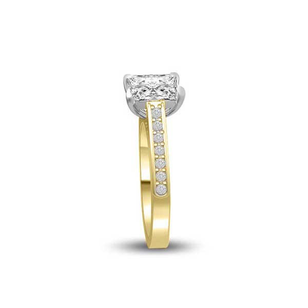 Anello di fidanzamento Solitario Composto con Diamanti sul Gambo in Oro Giallo 18ct - R276