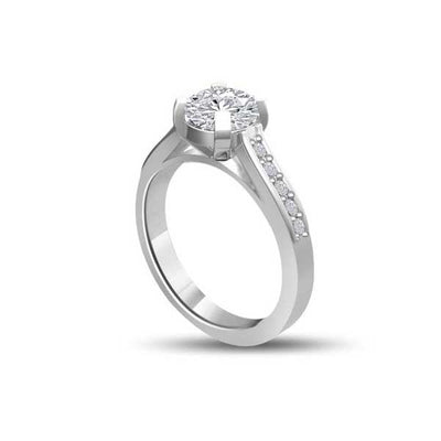 Anello di fidanzamento Solitario Composto con Diamanti sul Gambo in Oro Bianco 18ct - R277