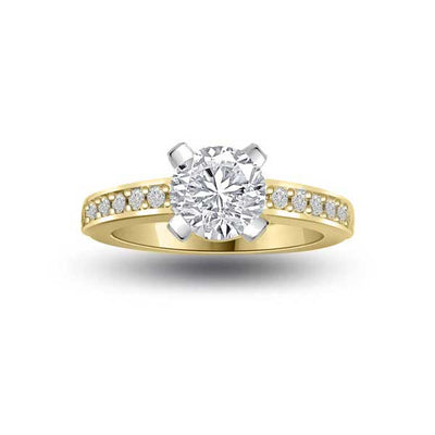 Anello di fidanzamento Solitario Composto con Diamanti sul Gambo in Oro Giallo 18ct - R277