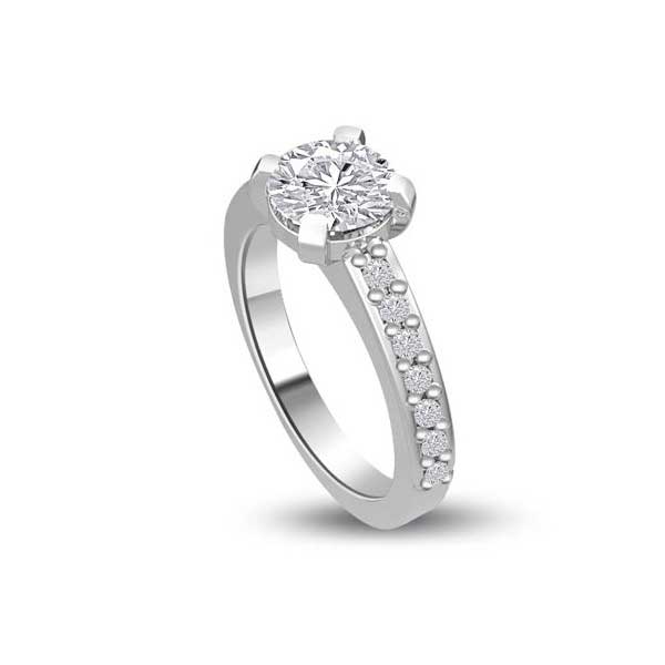 Anello di fidanzamento Solitario Composto con Diamanti sul gambo in Platino - R280