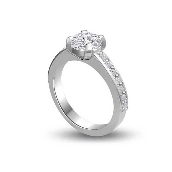 Anello di fidanzamento Solitario Composto con Diamanti sul gambo in Platino - R280