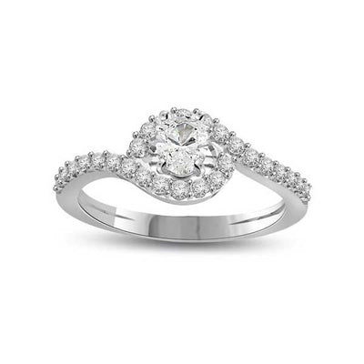 Anello di fidanzamenti Solitario Composto con diamanti sul gambo in Platino - R290