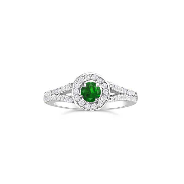 Anello di fidanzamento Solitario Composto con Diamanti e Smeraldo in Oro Bianco 18ct -R964