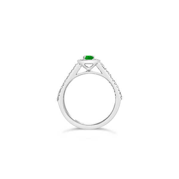 Anello di fidanzamento Solitario Composto con Diamanti e Smeraldo in Oro Bianco 18ct -R964