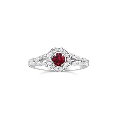 Anello di fidanzamento Solitario Composto con Diamanti e Rubino in Oro Bianco 18ct - R965