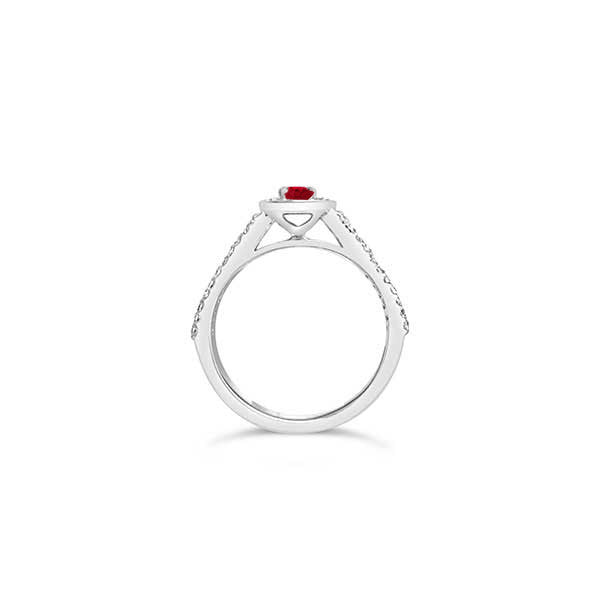 Solitaire Shoulder Diamond and Ruby Engagement Ring 18ct White Gold - R965