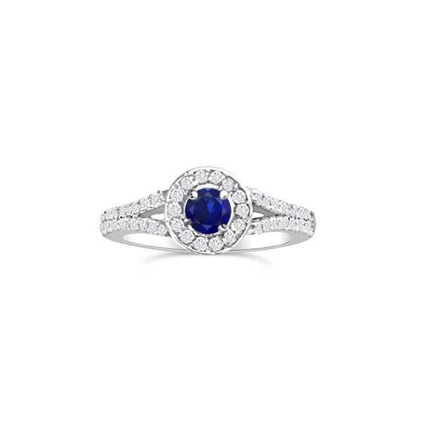 Solitaire Shoulder Diamond and Sapphire Engagement Ring 18ct White Gold - R966
