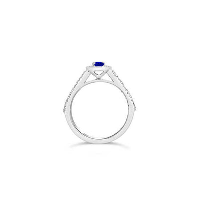 Anello di fidanzamento Solitario Composto con Diamanti e Zaffiro in Oro Bianco 18ct - R966