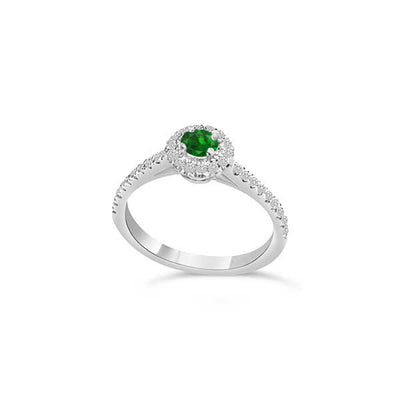 Solitaire Shoulder Diamond and Emerald Engagement Ring 18ct White Gold - R968
