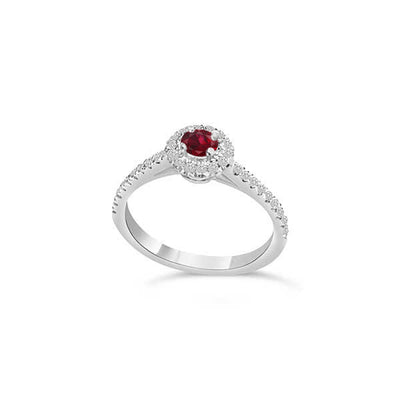 Solitaire Shoulder Diamond and Ruby Engagement Ring 18ct White Gold - R967